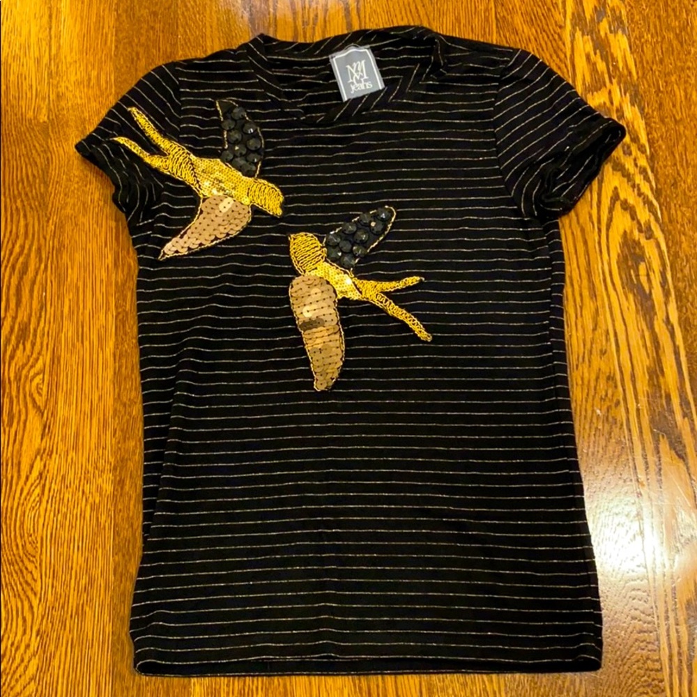 Glittering Black & Gold Evening Shirt Bird Detail